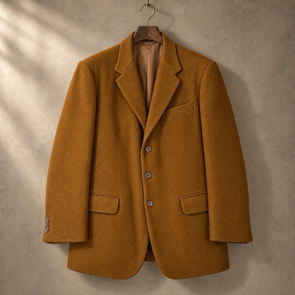 Vtg 80s Calvin Klein Wool Overcoat Mens 40 Camel Rayon Lined Blazer Jacket Coat